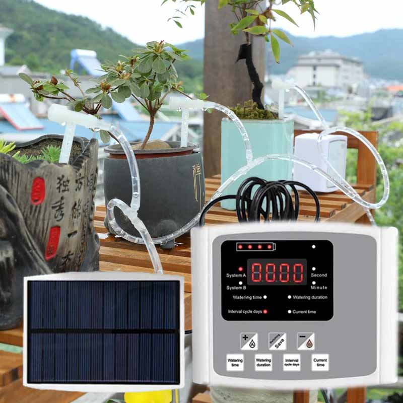 Smart Garden Water Timer - Automatisches Tropfbewässerungsgerät mit Solarenergie, Doppelpumpe, verstellbares