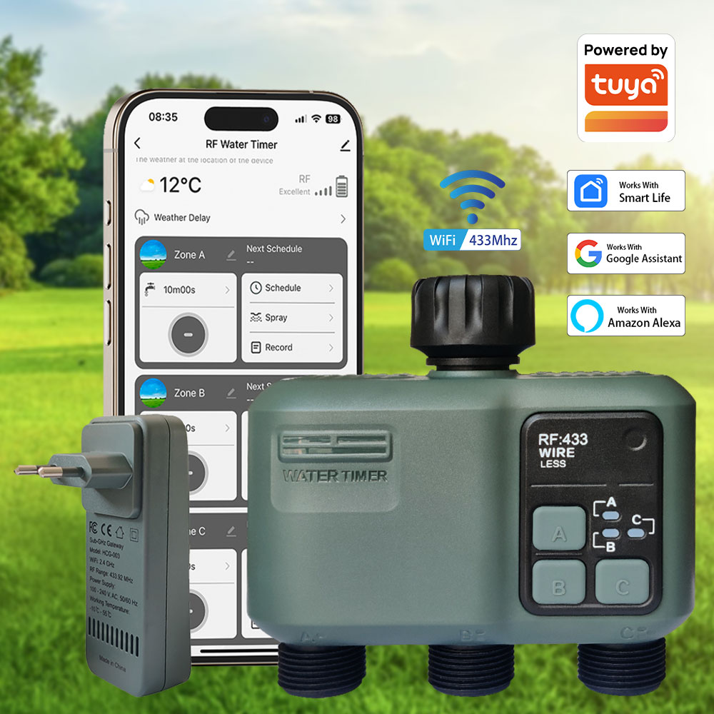 Smart Garden Timer - Tuya Wifi+RF433 3-Wege-Wassertimer Gartenbewässerungstimer Regenverzögerung Filter